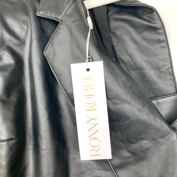 NWT Ronny Kobo X REVOLVE Sabrina Cut Out Blazer Mini Dress Leather Black - Picture 10 of 12